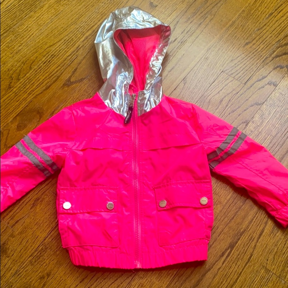 Girls Rain Jacket Pink and Silver Metallic